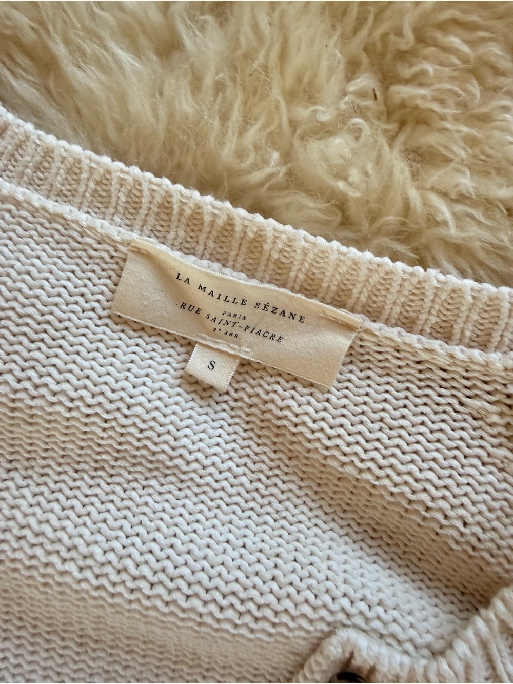 Sezane leontine jumper in camel / ecru. 100% cotton - Picture 5 of 6